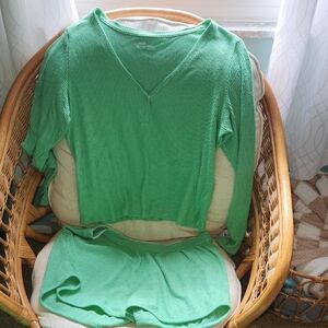 Aerie Cozy Knit Ribbed Knit Top and Boxer PJ Set